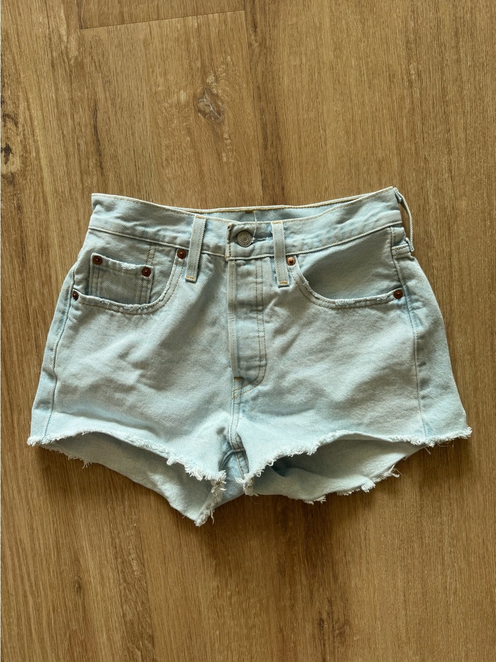 Levi's Light Blue High-Rise Frayed Denim Shorts
